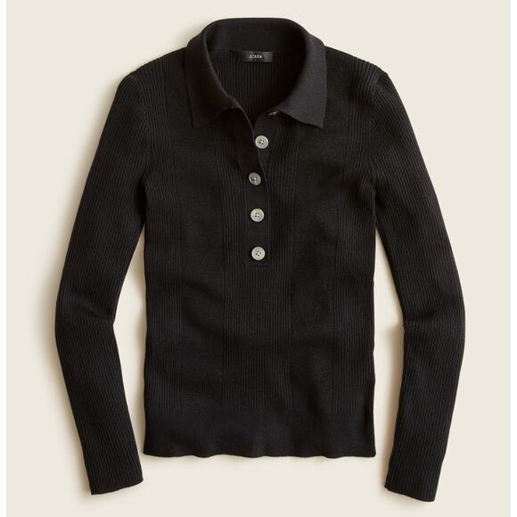 J.Crew Collared Silk-Blend Sweater WMNS M Black Knit Pullover Fitted Long Sleeve - Picture 1 of 7